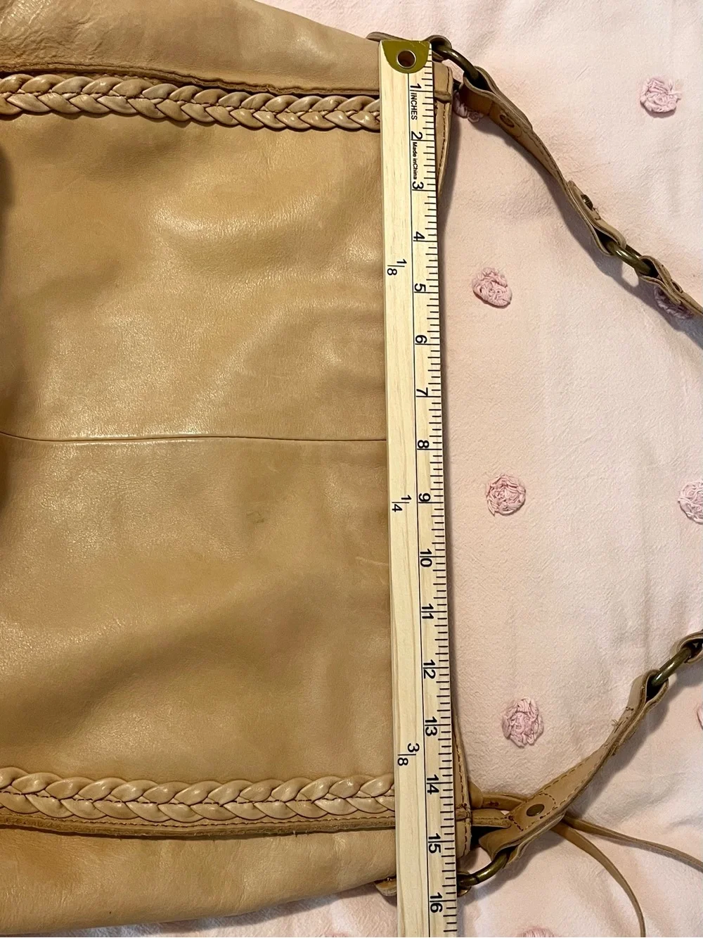 The Sak Silverlake Leather Braided Slouch Hobo Shoulder Bag Camel Tan Boho